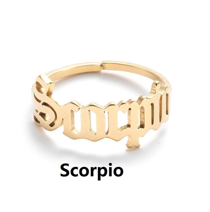 Wholesale Stainless steel retro twelve zodiac simple open ring